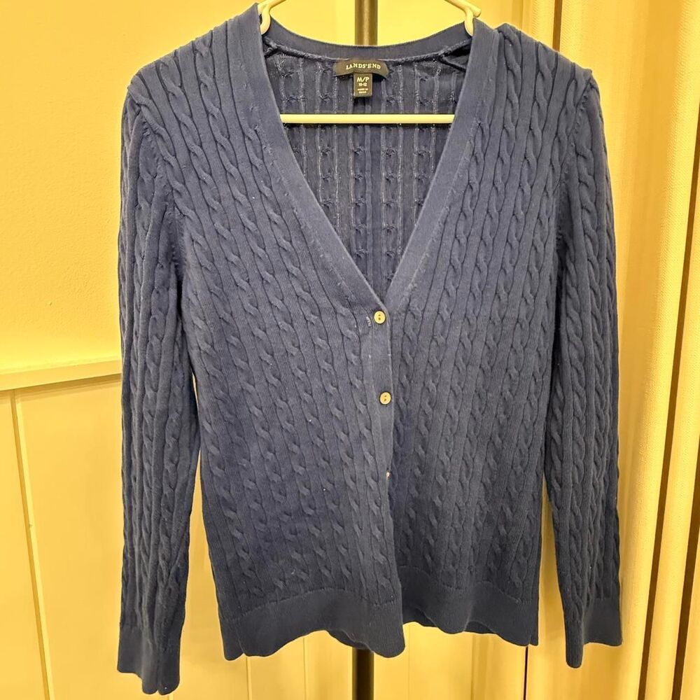 Lands-end Women's Blue and Navy Cardigan